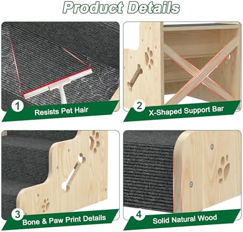 TIMHAKA Large Dog Stairs for Bed 16" H, 3-Step Dog Ramps for Small Dogs - Image 5