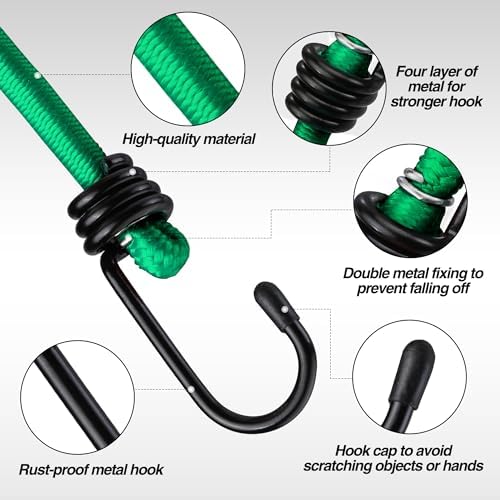 WORKPRO 24" Bungee Cords with Hooks, 4 Pack Heavy Duty Outdoor Bungee Strap - Image 5