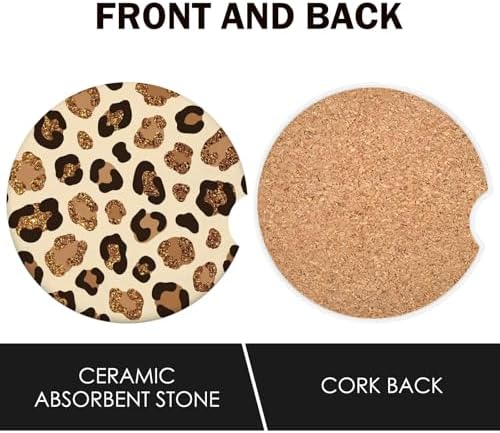 Leopard Car Coasters for Cup Holders Set of 2 Leopard Print Absorbent Ceramic - Image 4