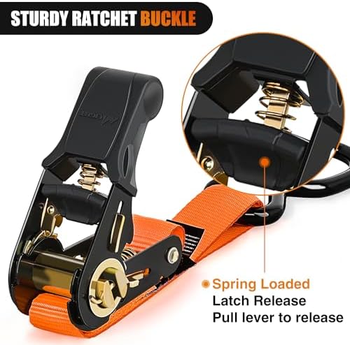 Nilight Ratchet Tie Down Straps 4500LBS Break Strength 1”×15’ Orange 4 Pack - Image 3
