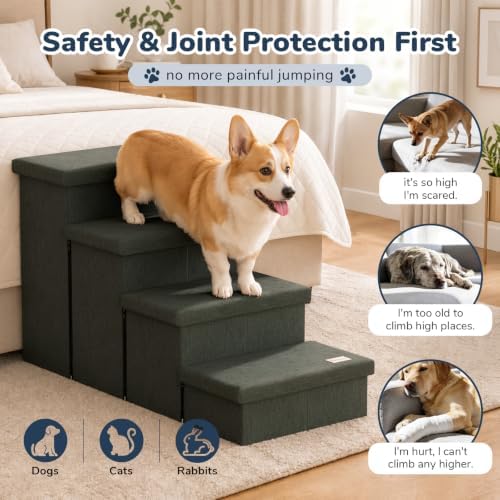 4-Step Wide Dog Stairs with Storage 23" H, Non-Slip Sturdy Pet Steps - Image 5
