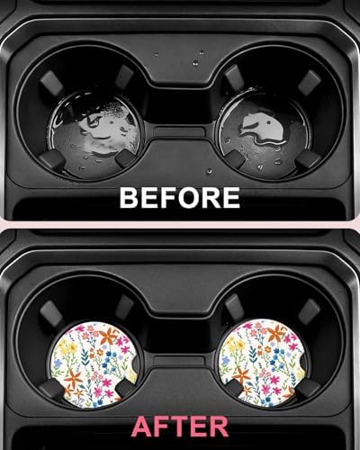 Swooflia Cute Girly Ceramic Car Coasters Colorful Flower Cup Holder Coaster - Image 4