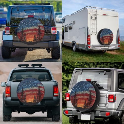 Spare Tire Cover Forest Camping American Flag Wheel Covers Protectors - Image 6