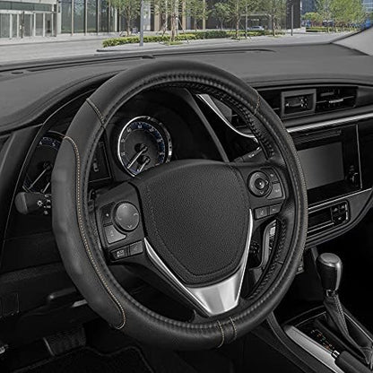 Motor Trend GripDrive Faux Black Leather Steering Wheel Cover by MotorTrend