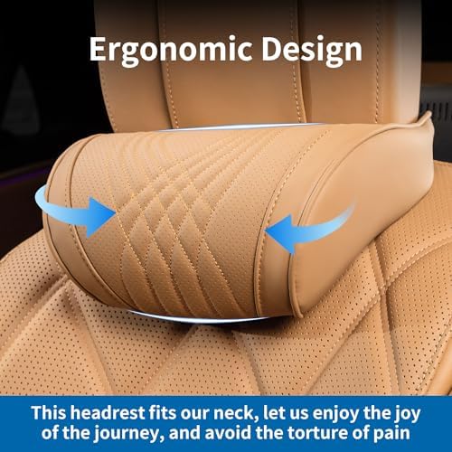 Car Neck Pillow Seat Headrest Memory Foam Palomino Brown, 2 Packs - Image 3