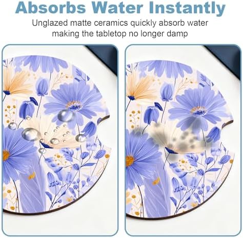 Ceramic Car Cup Holder Coasters Set of 2, 2.56 in Purple Flowers - Image 5