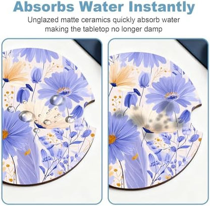 Ceramic Car Cup Holder Coasters Set of 2, 2.56 in Purple Flowers - Image 5