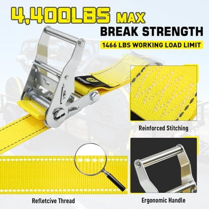 UTV Wheel Chock Tie Down Kit 2pk 2" x8' 4400LBS E Track Tire Ratchet Straps - Image 2