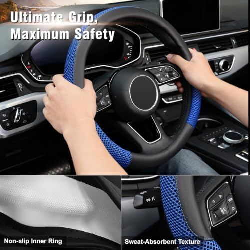 KAFEEK Steering Wheel Cover, Cooling Ice Silk Leather, 15 Inch - Image 5