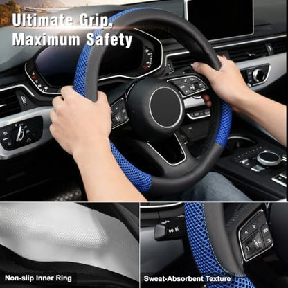 KAFEEK Steering Wheel Cover, Cooling Ice Silk Leather, 15 Inch - Image 5
