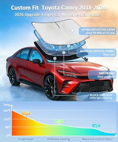 for Toyota Camry 2018-2024 Sun Shade Sunshade Windshield Cover 4 Layers - Image 2