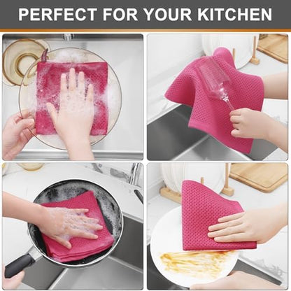 Kitinjoy 100% Cotton Waffle 8-Pack Kitchen Towels, Hot Pink - Image 4