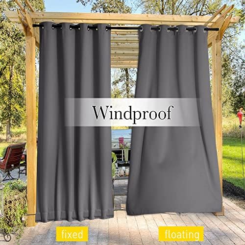 NICETOWN 2 Panels Outdoor Curtains Waterproof Fixed Bottom W52xL95 Grey - Image 6