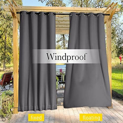 NICETOWN 2 Panels Outdoor Curtains Waterproof Fixed Bottom W52xL95 Grey - Image 6