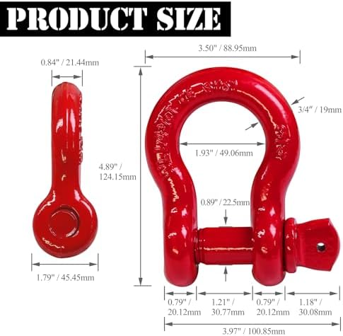 3/4" D Ring Shackle with 7/8" Screw Pin, 4.75T Working Load Limit / 28.5T - Image 4