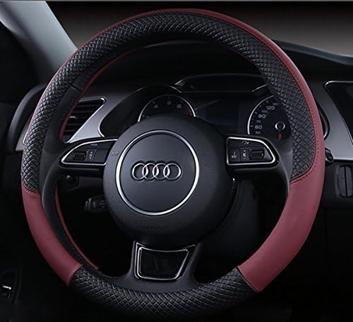 Automotive Leather Steering Wheel Cover Anti Slip Wrap 15", Wine Red - Image 2
