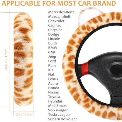 Accmor Fuzzy Leopard Print Car Steering Wheel Cover Women Car Accessories - Image 2