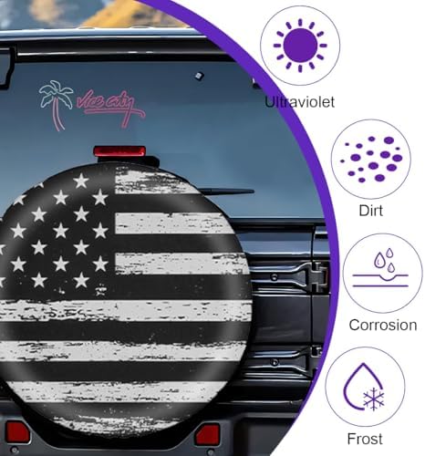 Car Spare Tire Cover, 14Inch Dustproof Waterproof American USA Flag Vehicle - Image 3
