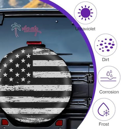 Car Spare Tire Cover, 14Inch Dustproof Waterproof American USA Flag Vehicle - Image 3