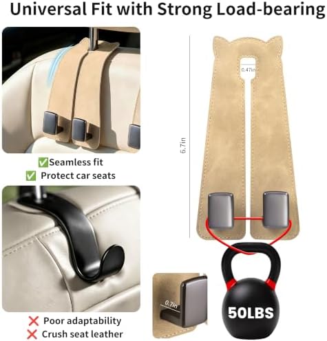 Amooca Car Headrest Hooks 4-Pack Suede Seat Organizer - Image 6
