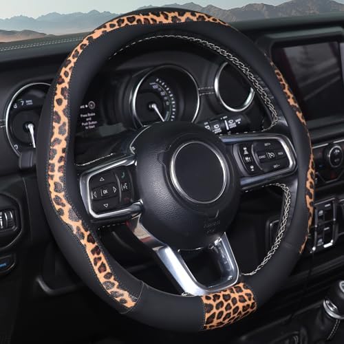 ZHOL 16 inch Steering Wheel Cover Cheetah Print, Breathable Microfiber Leather by ZHOL