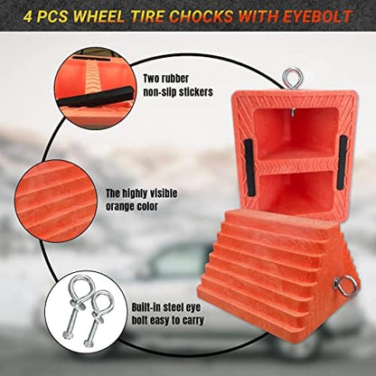 HOXWELL Premium 4 pcs Heavy Duty Wheel Tire Chocks, Vehicle Chocks - Image 3
