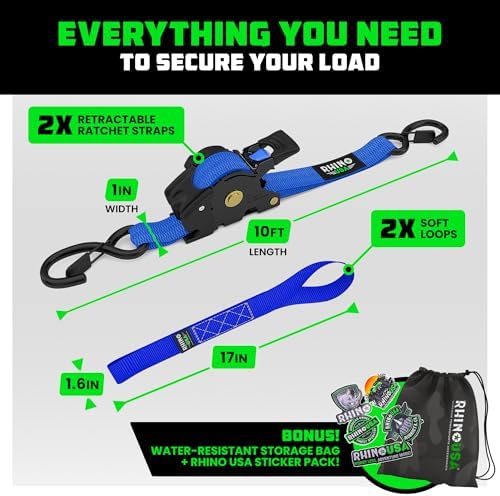 Rhino USA Retractable Ratchet Straps - 1in x 10ft - Image 5