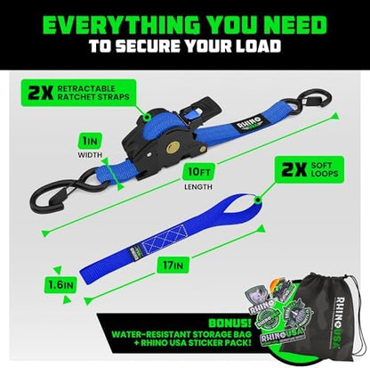 Rhino USA Retractable Ratchet Straps - 1in x 10ft - Image 5