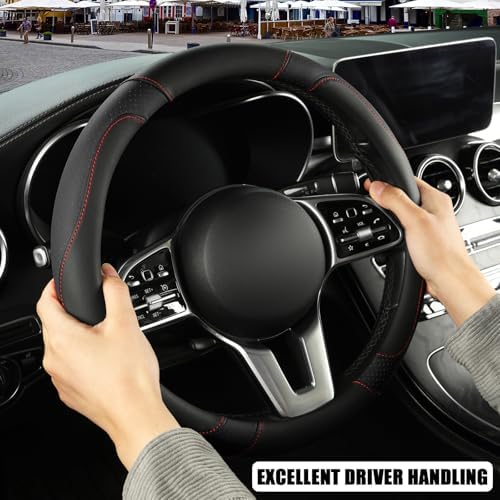 Black Microfiber Leather Steering Wheel Cover 14 inch - Image 5