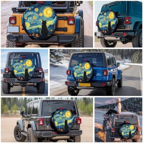 GENANY Starry Sky Cat Art Thick PVC Leather Spare Tire Cover Size 17 - Image 7