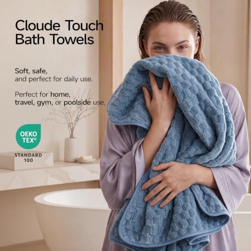 REDKISS Blue Microfiber Bath Towels Large, 30“x60” Super Absorbent Towels - Image 2