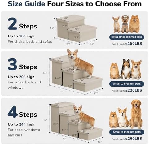 4-Step Wide Dog Stairs with Storage 23" H, Non-Slip Sturdy Pet Steps - Image 2