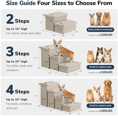 3-Step Wide Dog Stairs with Hidden Storage 18" H, Non-Slip Dog Steps - Image 2