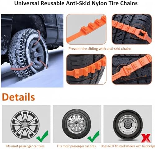 Universal Reusable Anti-Skid Nylon Tire Chains, Emergency Traction Straps - Image 2