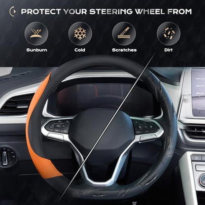 Coverado Car Steering Wheel Cover, Nappa Leather Black & Orange Steering Wheel - Image 6