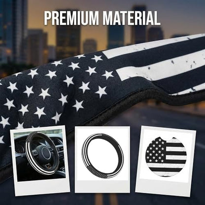 American Flag Black Steering Wheel Cover 15 in + 2 Pieces USA Car Coasters - Image 2