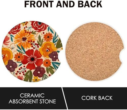 Floral Car Coasters for Cup Holders Set of 2 Colorful Flowers Absorbent Ceramic - Image 4