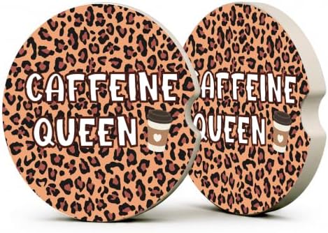 Leopard Print Coffee Car Coasters, Caffeine Queen Coquette Cup Holders by Unknown