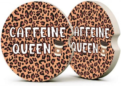 Leopard Print Coffee Car Coasters, Caffeine Queen Coquette Cup Holders by Unknown