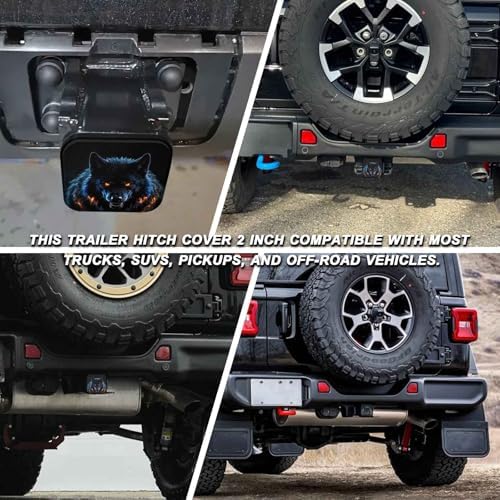 Glowing Black Wolf Tow Hitch Covers Heavy Duty Rubber Trailer Hitch Cover 2" - Image 5