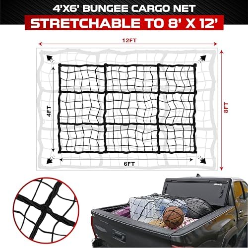 4'x6' Cargo Net for Pickup Truck Bed Stretch to 8'x12' Heavy-Duty 10mm Bed Net - Image 2