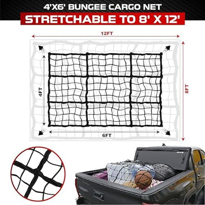 4'x6' Cargo Net for Pickup Truck Bed Stretch to 8'x12' Heavy-Duty 10mm Bed Net - Image 2