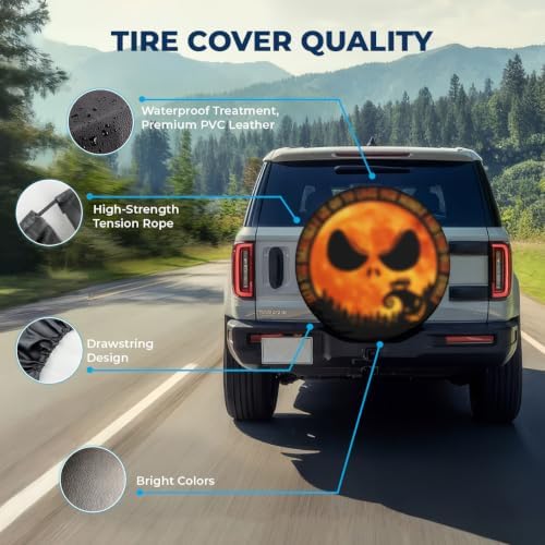 GENANY Gothic Skeleton Halloween PVC Leather Spare Tire Cover Size 15 - Image 4