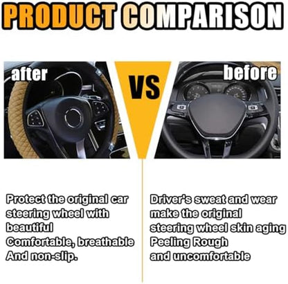 JOYCOURT 15 Inch Bling Soft Leather Car Steering Wheel Cover - Image 3