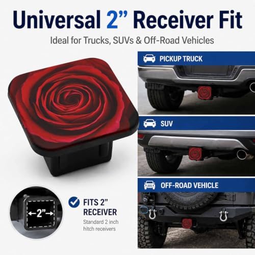 Red Rose Hitch Cover Receiver Tube Hitch Plug, Tool-Free Install Tow Hitch - Image 4