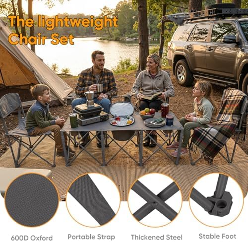 Colorsoul 5 Pcs Camping Chair Set w/Table, Outdoor Folding Chairs - Image 4