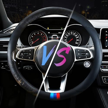 Leather Car Steering Wheel Cover, Tricolor Sporty Style, Breathable - Image 5