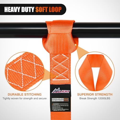 Nilight Soft Loop 1.7"x17" Motorcycle Tie Down Straps 12, 000LBS 8PK Orange - Image 3