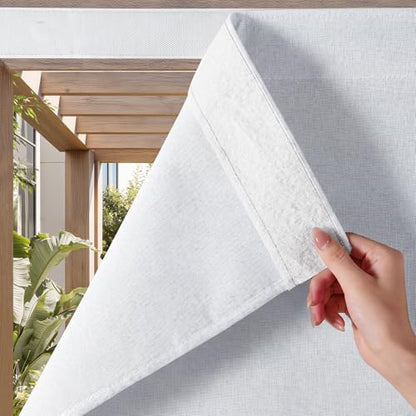 NICETOWN 100% Blackout Linen Outdoor Curtains Windproof 84" L White 2 PCs by NICETOWN