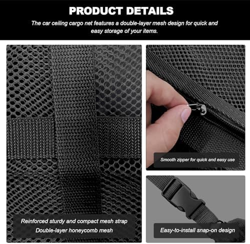 Car Ceiling Cargo Net, 35.4"×25.6" Triangle Double Layer Overhead Cargo Net - Image 3